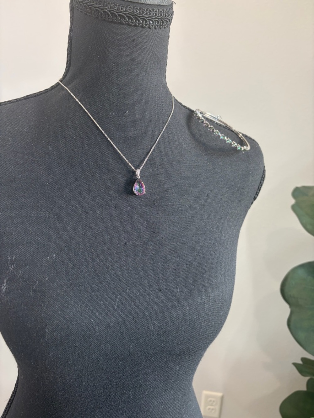 Silver Necklace with Topaz Teardrop Pendant with matching bracelet